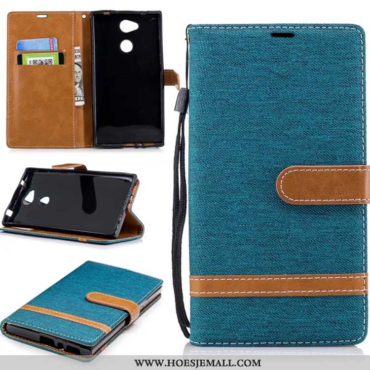 Hoes Sony Xperia L2 Portemonnee Leren Hoesje Zuiver Mobiele Telefoon Blauw Denim Ondersteuning Blauw