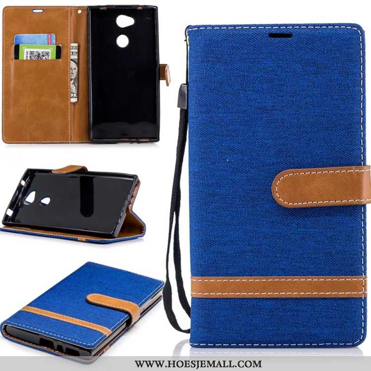 Hoes Sony Xperia L2 Portemonnee Leren Hoesje Zuiver Mobiele Telefoon Blauw Denim Ondersteuning Blauw