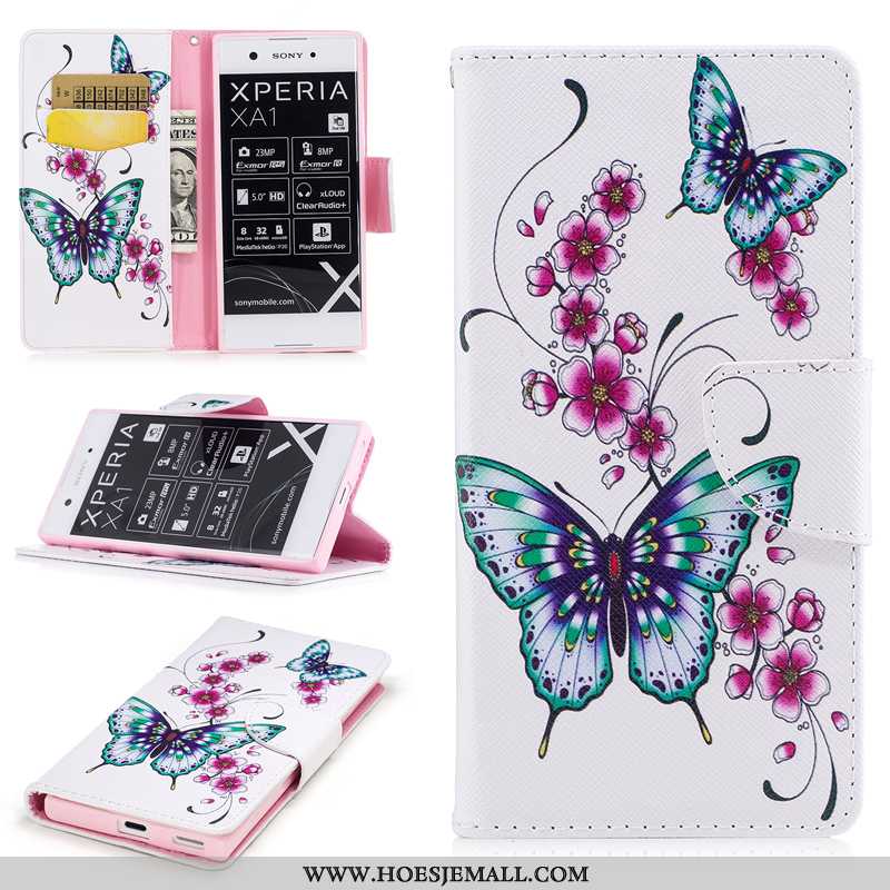 Hoesje Sony Xperia Xa1 Portemonnee Bescherming Leren Hoes Mobiele Telefoon Folio Witte