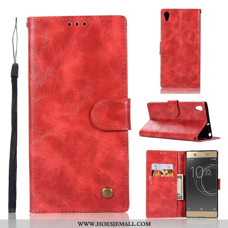 Hoesje Sony Xperia Xa1 Ultra Bescherming Leren Anti-fall Rood All Inclusive Clamshell