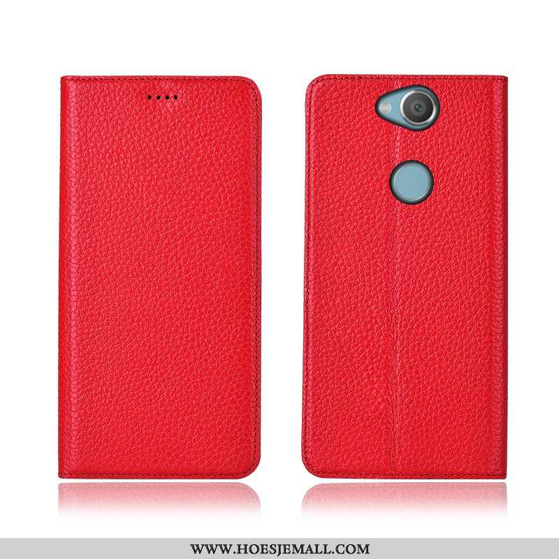 Hoesje Sony Xperia Xa2 Plus Leren Echt Leer All Inclusive Anti-fall Mobiele Telefoon Siliconen Rood
