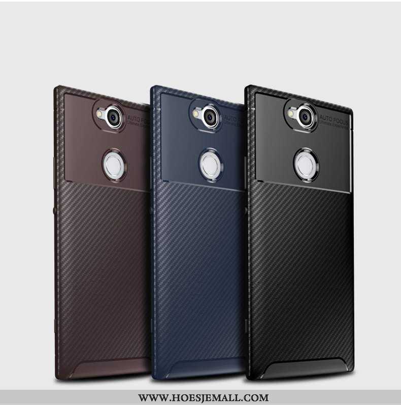 Hoesje Sony Xperia Xa2 Plus Siliconen Patroon Mobiele Telefoon Anti-fall Fiber Hoes Zwarte