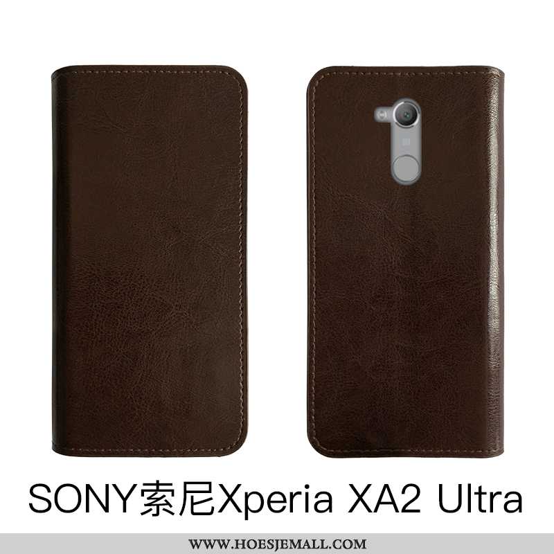 Hoesje Sony Xperia Xa2 Ultra Bescherming Echt Leer Zacht Folio Vintage Bedrijf Bruin