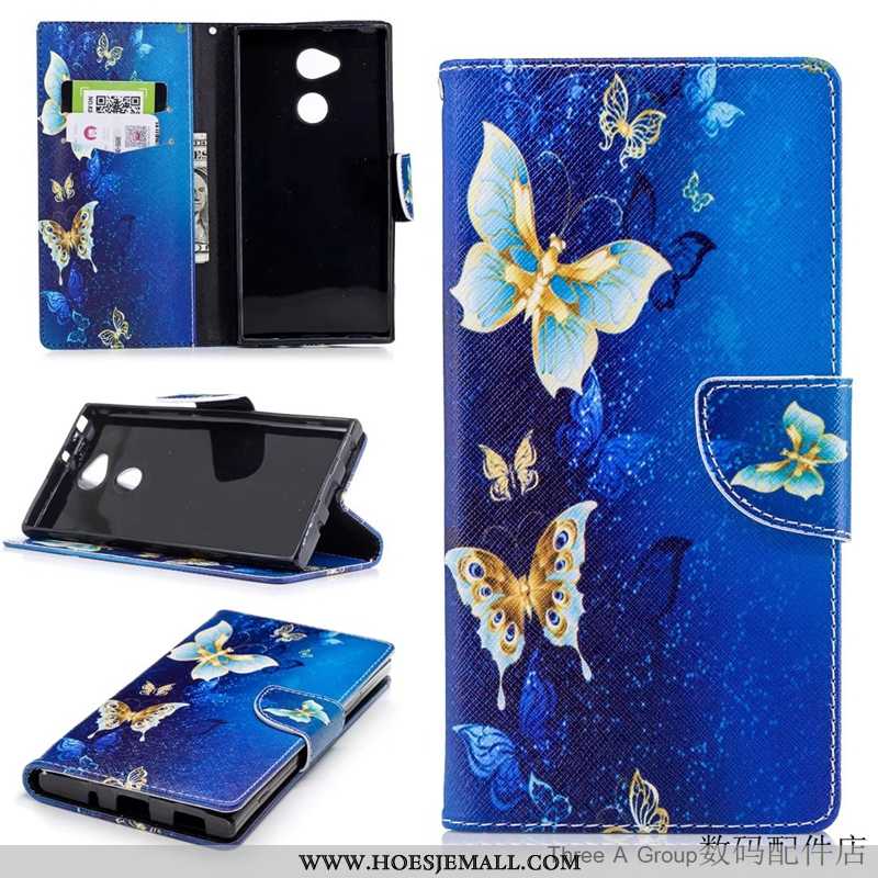 Hoes Sony Xperia Xa2 Ultra Spotprent Bescherming Anti-fall Mobiele Telefoon Leren Hoesje Folio Blauw