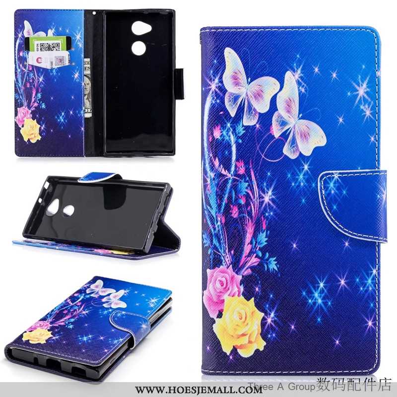 Hoes Sony Xperia Xa2 Ultra Spotprent Bescherming Anti-fall Mobiele Telefoon Leren Hoesje Folio Blauw