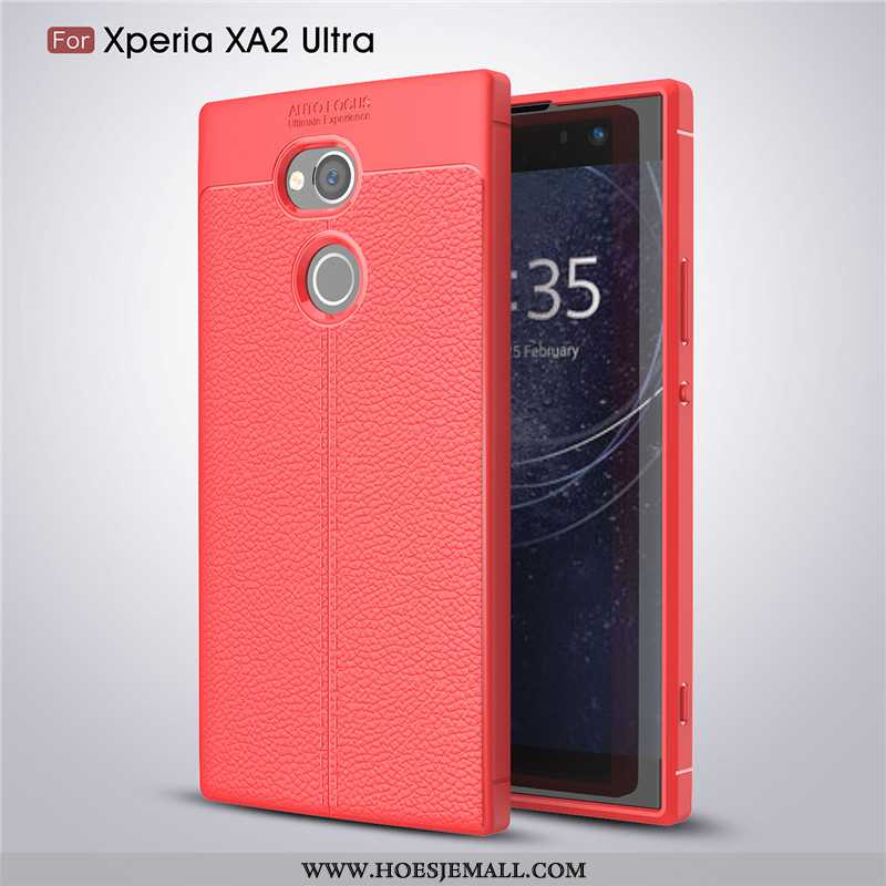 Hoes Sony Xperia Xa2 Ultra Dun Zacht Leer Hoesje Patroon Mobiele Telefoon Bescherming Rood