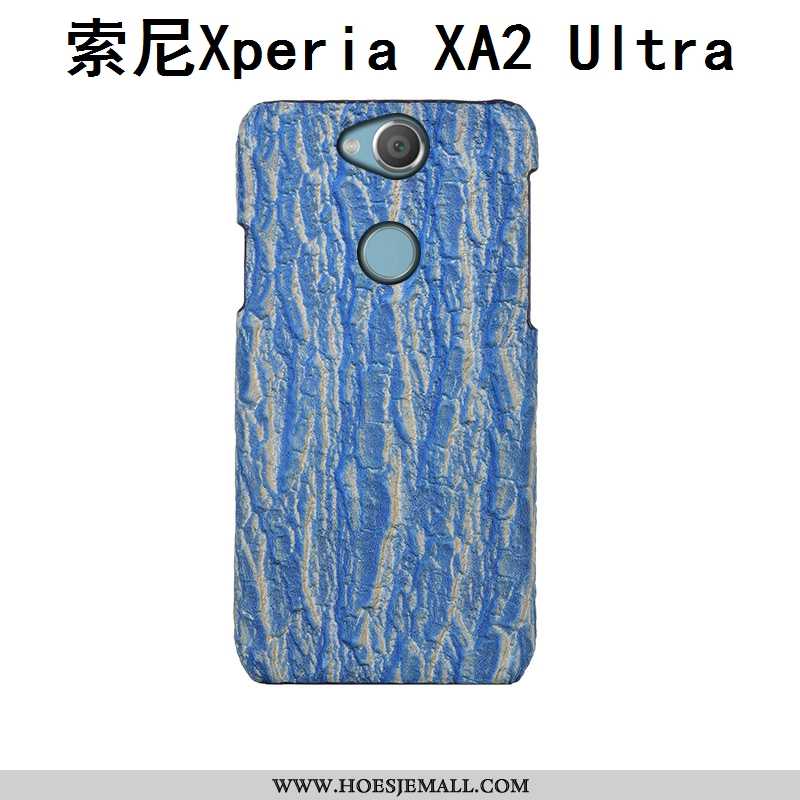 Hoes Sony Xperia Xa2 Ultra Echt Leer Leer Hoesje Mode Boom Scheppend Achterklep Blauwe