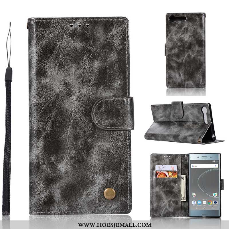 Hoesje Sony Xperia Xz Premium Portemonnee Leren Kaart Ondersteuning Mobiele Telefoon Vintage Grijs