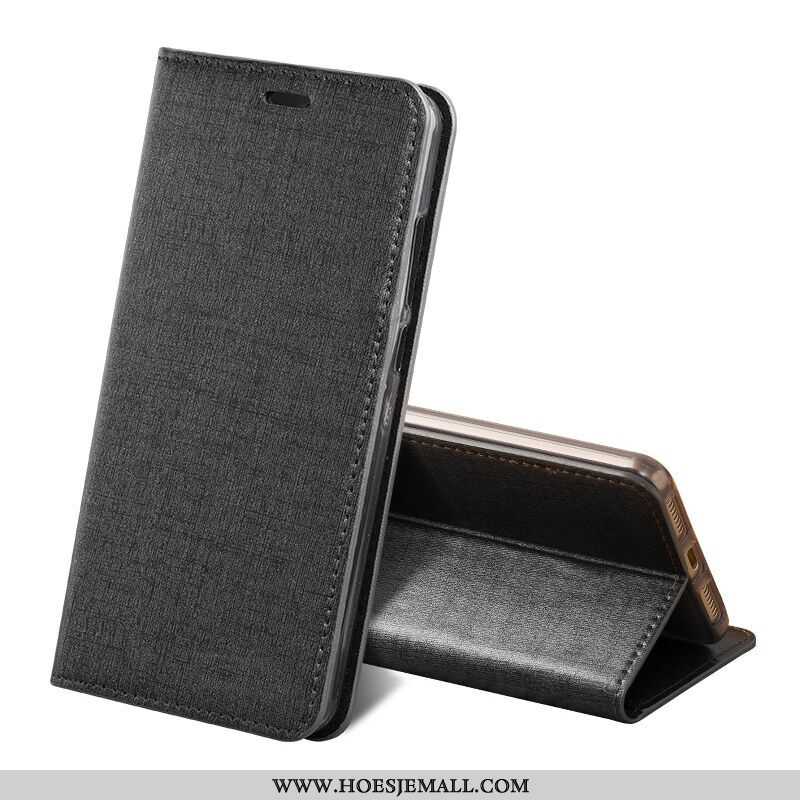 Hoesje Sony Xperia Xz1 Compact Echt Leer Bescherming Hoes Clamshell Zwart Luxe Zwarte