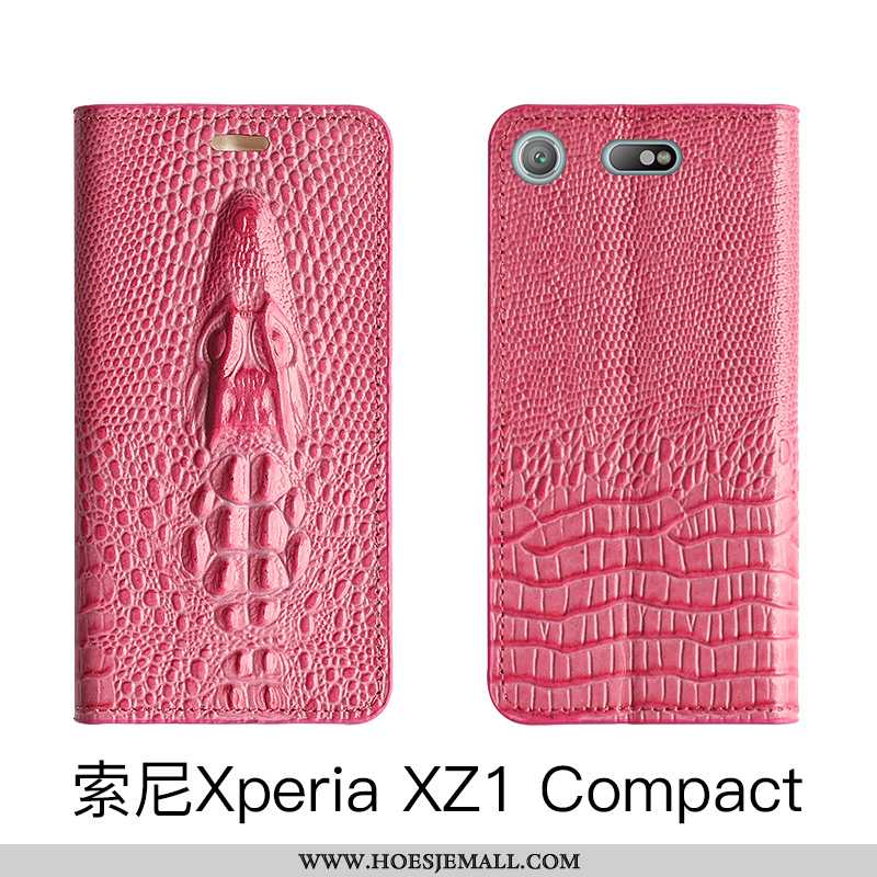 Hoes Sony Xperia Xz1 Compact Echt Leer Bescherming Mobiele Telefoon Hoesje Chinese Stijl Folio Roze