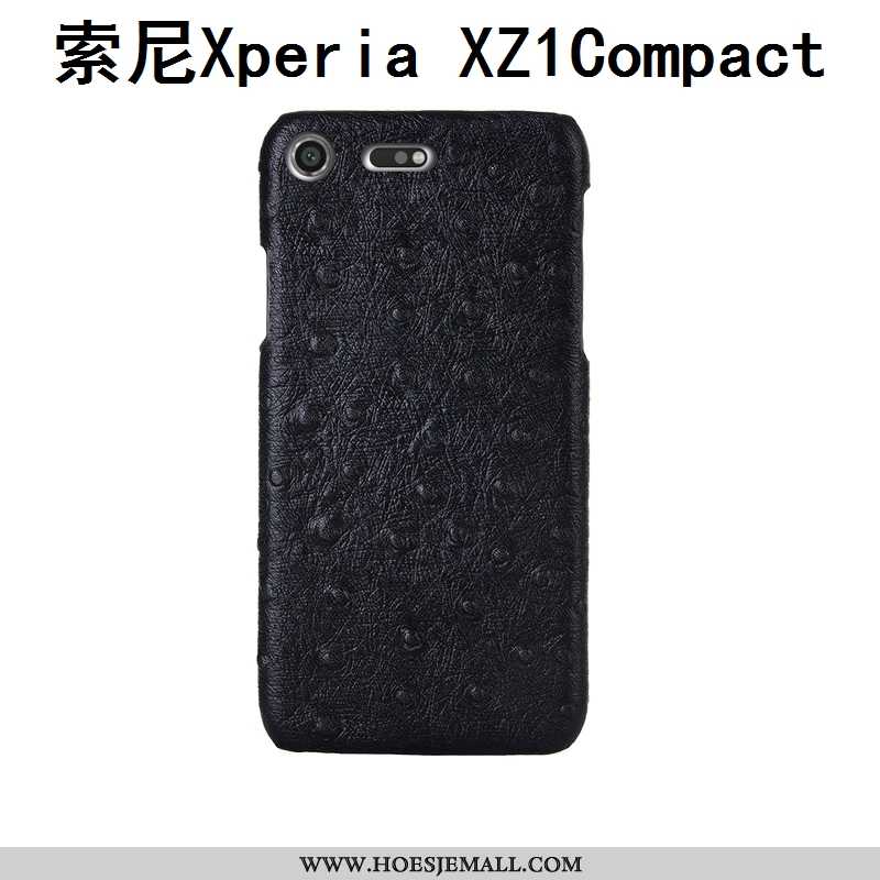 Hoesje Sony Xperia Xz1 Compact Echt Leer Patroon Bescherming Scheppend Zwart Mode Zwarte