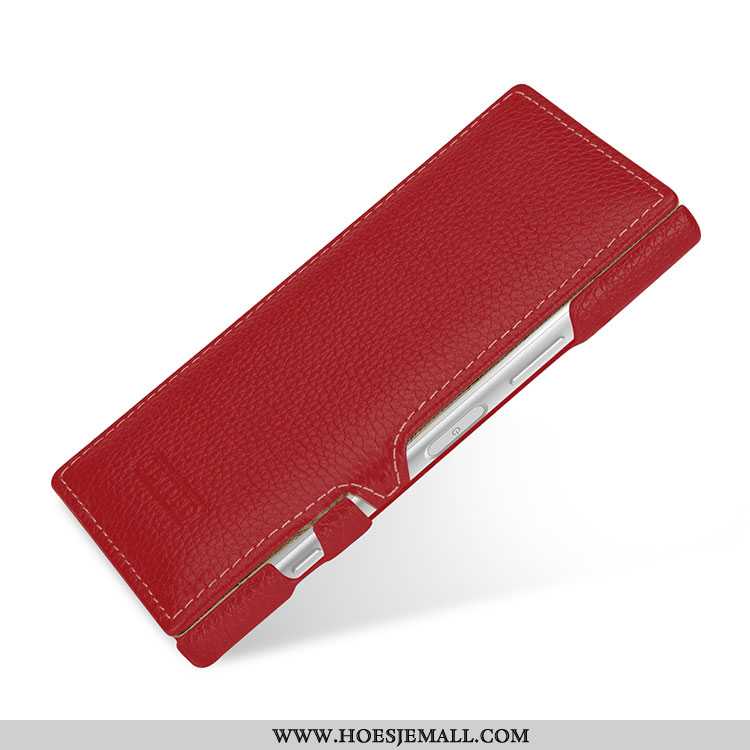 Hoesje Sony Xperia Xz1 Compact Echt Leer Bescherming Mobiele Telefoon Rood Anti-fall Folio