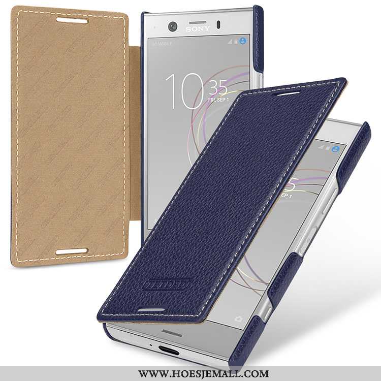 Hoesje Sony Xperia Xz1 Compact Echt Leer Bescherming Mobiele Telefoon Rood Anti-fall Folio