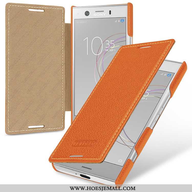 Hoesje Sony Xperia Xz1 Compact Echt Leer Bescherming Mobiele Telefoon Rood Anti-fall Folio