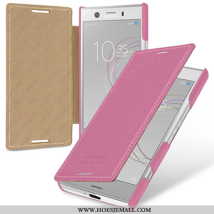 Hoesje Sony Xperia Xz1 Compact Echt Leer Bescherming Mobiele Telefoon Rood Anti-fall Folio