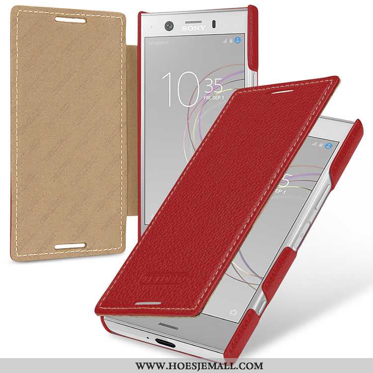 Hoesje Sony Xperia Xz1 Compact Echt Leer Bescherming Mobiele Telefoon Rood Anti-fall Folio