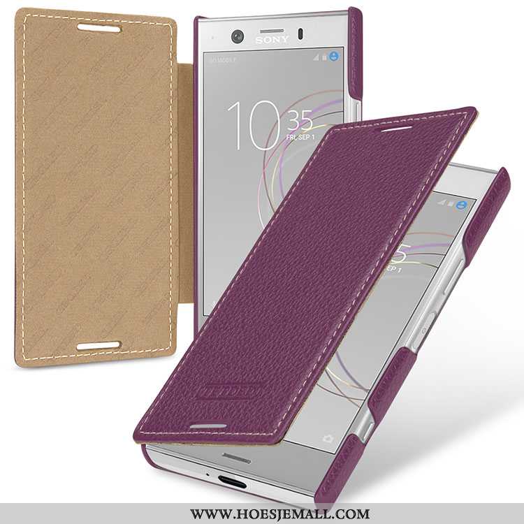 Hoesje Sony Xperia Xz1 Compact Echt Leer Bescherming Mobiele Telefoon Rood Anti-fall Folio