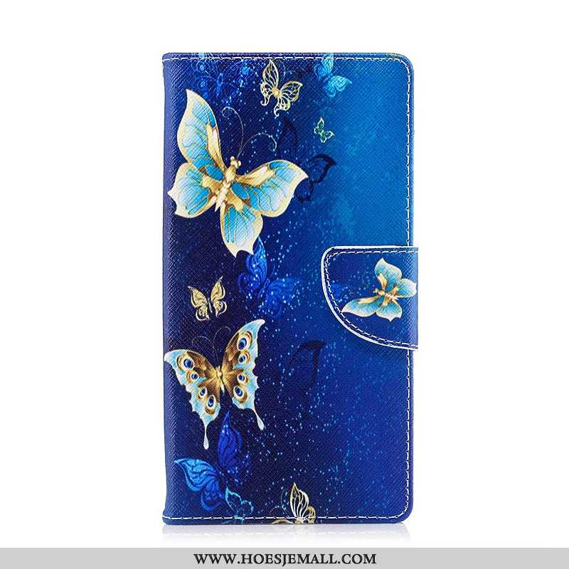 Hoesje Sony Xperia Xz1 Compact Leren Bescherming Blauw Mobiele Telefoon Folio Hoes Blauwe