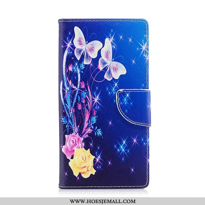 Hoesje Sony Xperia Xz1 Compact Leren Bescherming Blauw Mobiele Telefoon Folio Hoes Blauwe