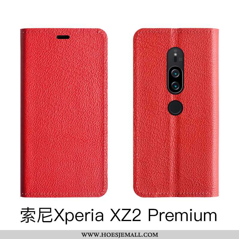 Hoesje Sony Xperia Xz2 Premium Echt Leer Mobiele Telefoon Rood Folio