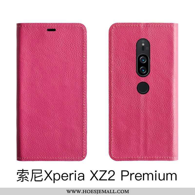 Hoesje Sony Xperia Xz2 Premium Echt Leer Mobiele Telefoon Rood Folio