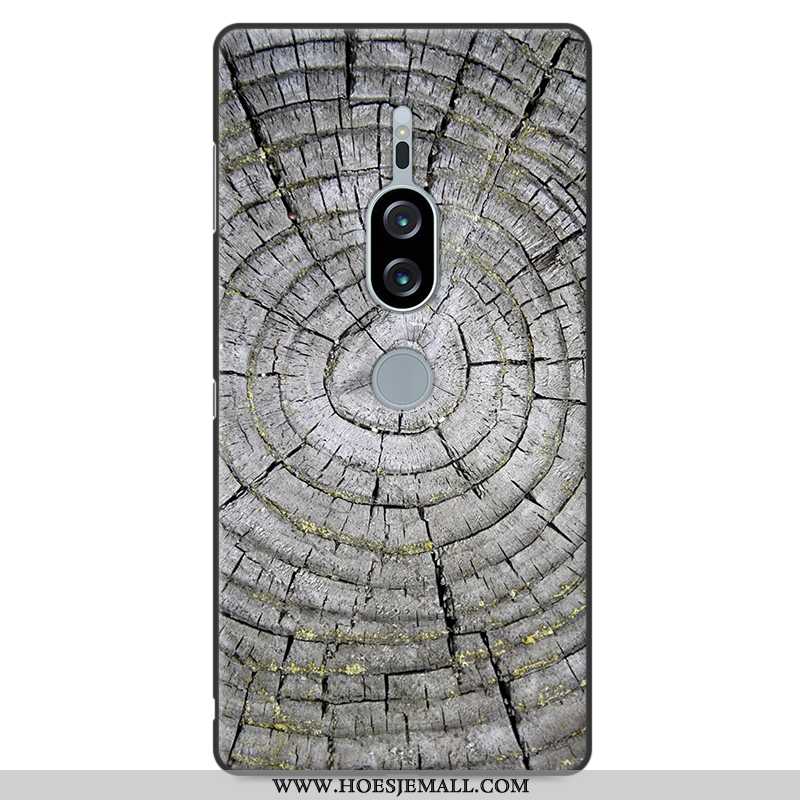 Hoesje Sony Xperia Xz2 Premium Patroon Hout Persoonlijk Bescherming Mobiele Telefoon Hoes Grijs