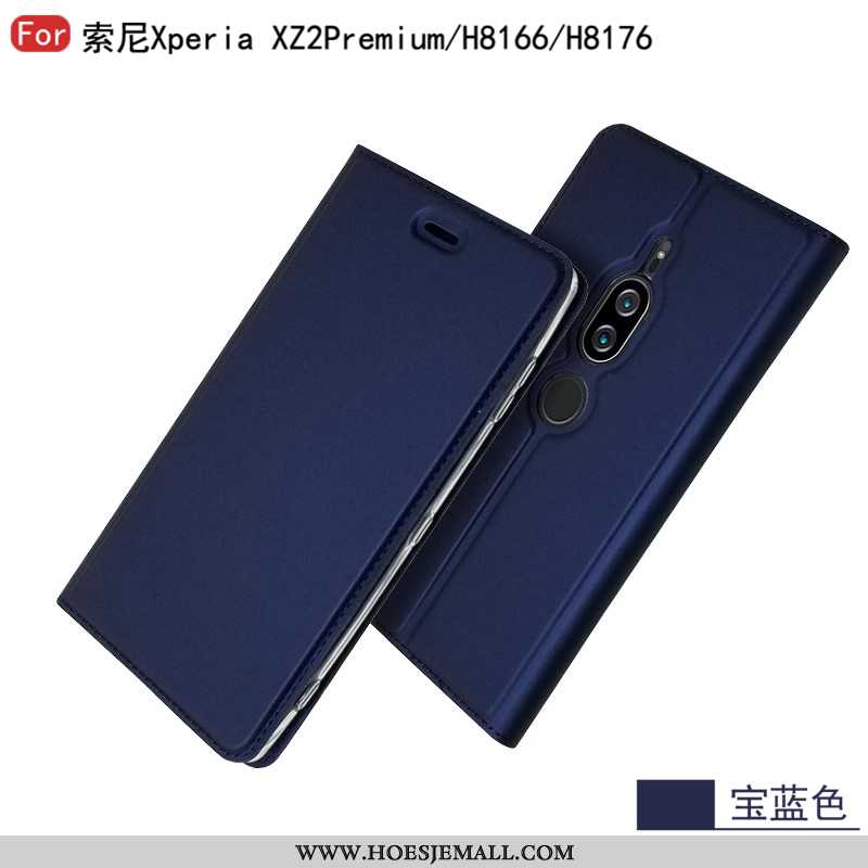 Hoesje Sony Xperia Xz2 Premium Bescherming Leren Blauw Mobiele Telefoon Ster Mode Anti-fall Blauwe