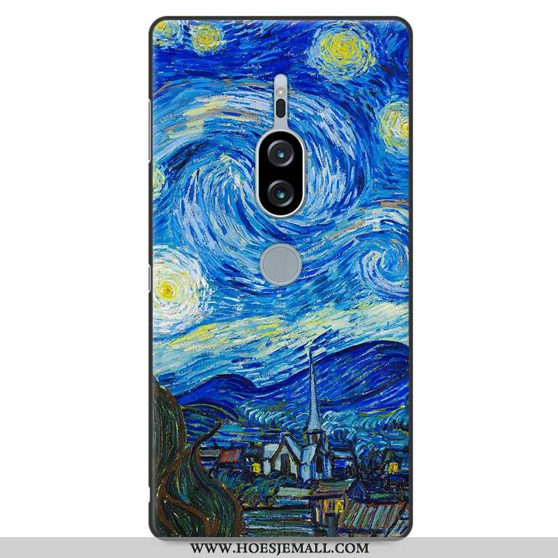 Hoes Sony Xperia Xz2 Premium Scheppend Spotprent Siliconen Donkerblauw Hoesje Zacht Donkerblauwe