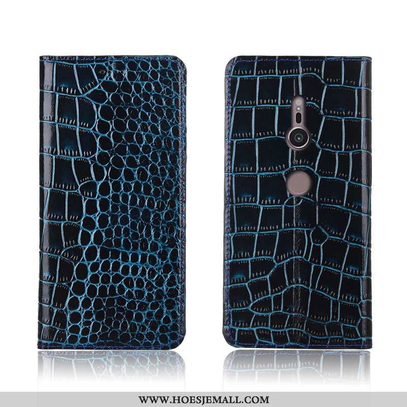 Hoesje Sony Xperia Xz2 Leren Echt Leer Anti-fall Krokodil Mobiele Telefoon Nieuw All Inclusive Blauw