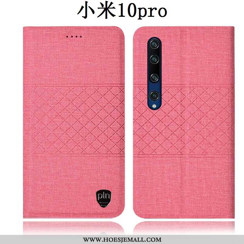 Hoesje Xiaomi Mi 10 Pro Leren Bescherming Anti-fall Katoen En Linnen Mini Hoes Roze