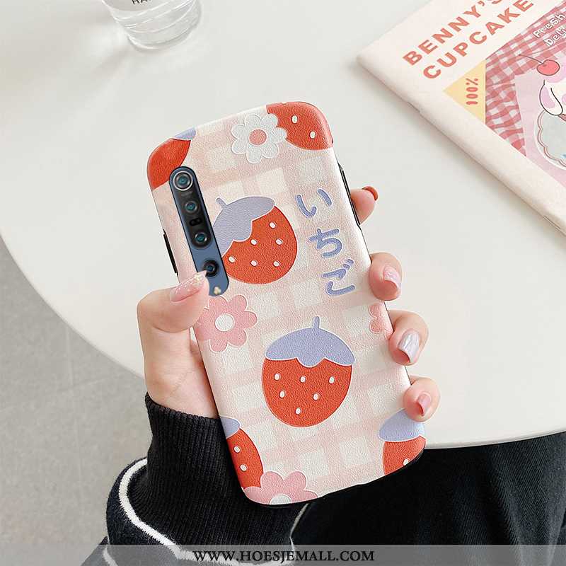 Hoesje Xiaomi Mi 10 Pro Zacht Siliconen Aardbei Zijde Hoes Fruit Roze