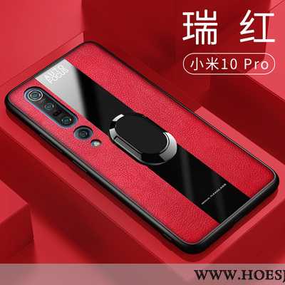 Hoes Xiaomi Mi 10 Pro Siliconen Leren Hoesje Mobiele Telefoon Magnetisch Rood Anti-fall Ring