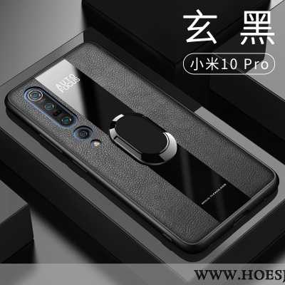 Hoes Xiaomi Mi 10 Pro Siliconen Leren Hoesje Mobiele Telefoon Magnetisch Rood Anti-fall Ring