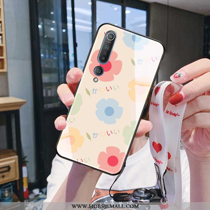 Hoesje Xiaomi Mi 10 Bescherming Glas Wind Siliconen Zacht Nieuw Hanger Roze