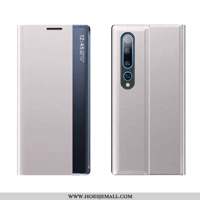 Hoesje Xiaomi Mi 10 Leren Mobiele Telefoon Zilver Winterslaap Mini Folio Zilveren