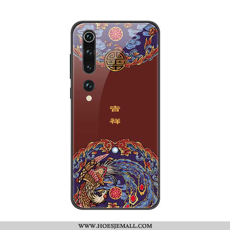 Hoes Xiaomi Mi 10 Trend Bescherming Chinese Stijl Rood Glas Hoesje