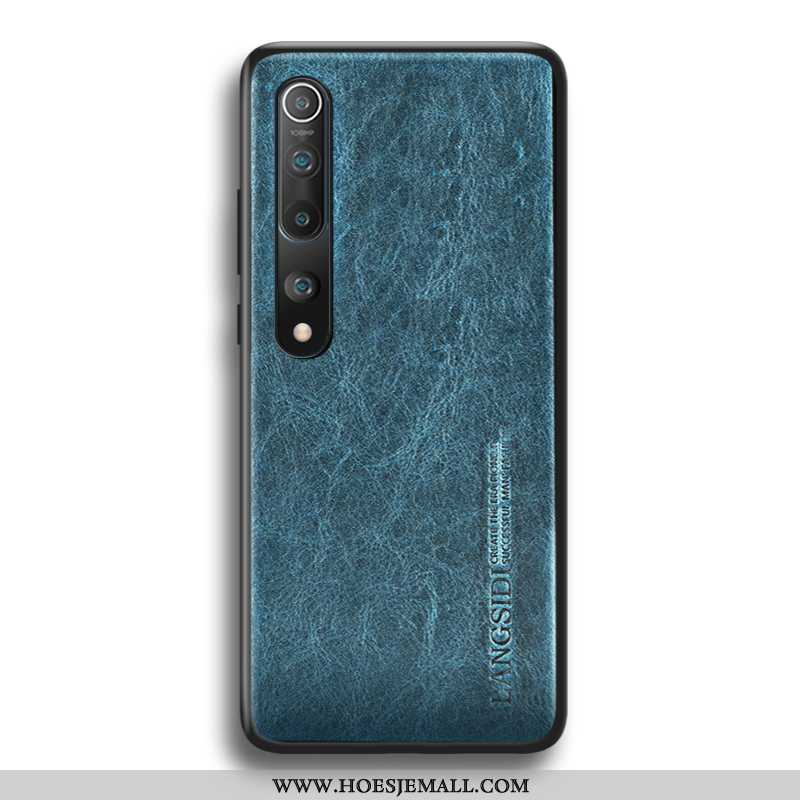 Hoesje Xiaomi Mi 10 Echt Leer Leer Persoonlijk Blauw Anti-fall Hoes Schrobben Blauwe