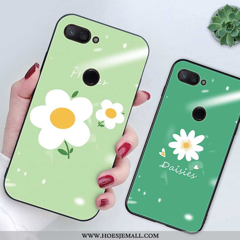 Hoesje Xiaomi Mi 8 Lite Glas Mooie Trend Bloemen Net Red Siliconenhoesje Groen