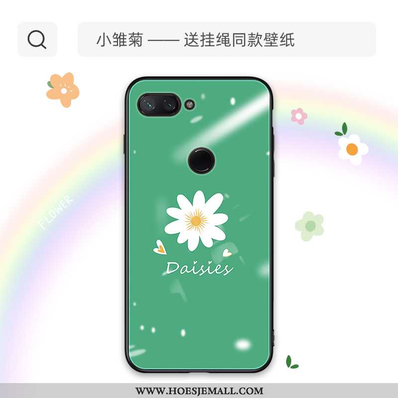 Hoesje Xiaomi Mi 8 Lite Glas Mooie Trend Bloemen Net Red Siliconenhoesje Groen