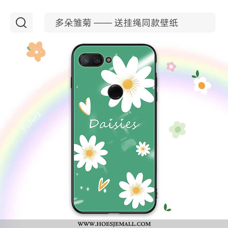 Hoesje Xiaomi Mi 8 Lite Glas Mooie Trend Bloemen Net Red Siliconenhoesje Groen