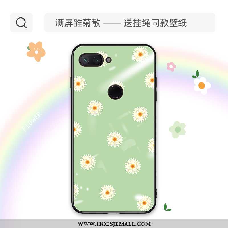 Hoesje Xiaomi Mi 8 Lite Glas Mooie Trend Bloemen Net Red Siliconenhoesje Groen