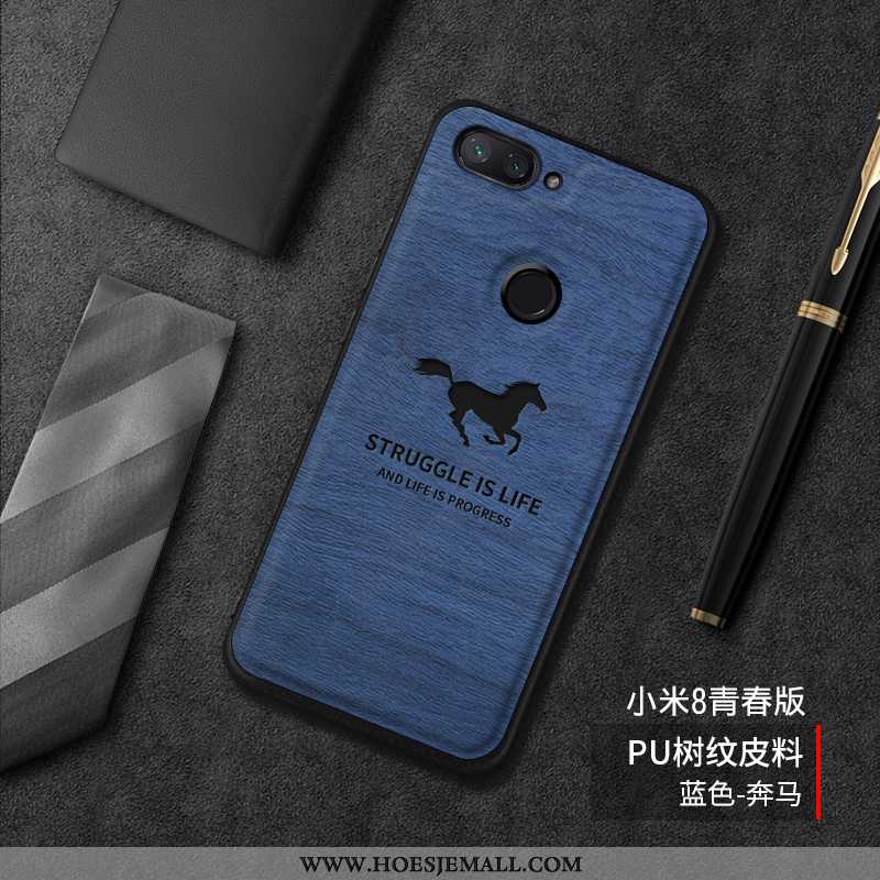 Hoesje Xiaomi Mi 8 Lite Siliconen Bescherming Leren Trend Mobiele Telefoon Boom Mooie Blauwe