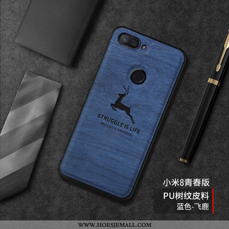 Hoesje Xiaomi Mi 8 Lite Siliconen Bescherming Leren Trend Mobiele Telefoon Boom Mooie Blauwe