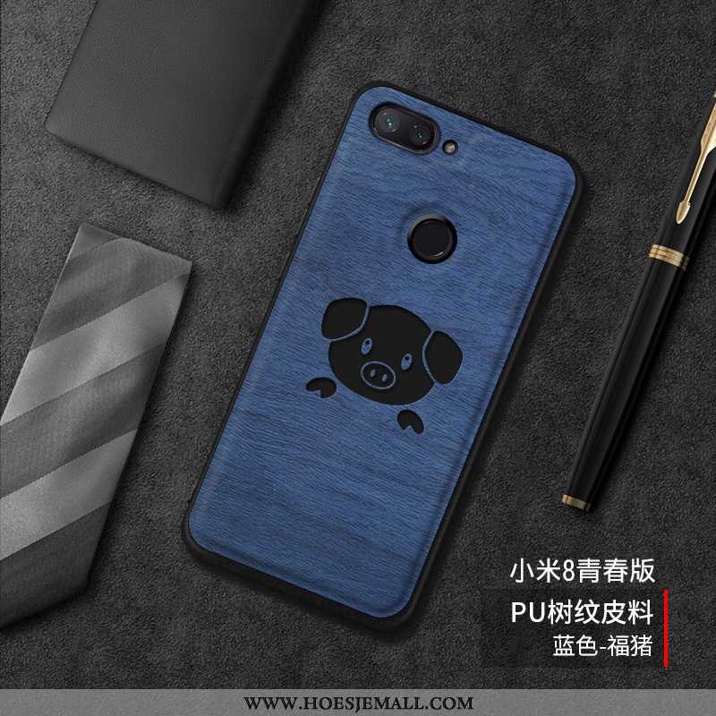 Hoesje Xiaomi Mi 8 Lite Siliconen Bescherming Leren Trend Mobiele Telefoon Boom Mooie Blauwe