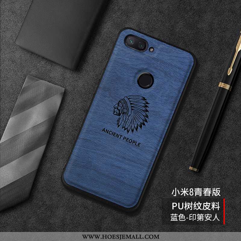 Hoesje Xiaomi Mi 8 Lite Siliconen Bescherming Leren Trend Mobiele Telefoon Boom Mooie Blauwe