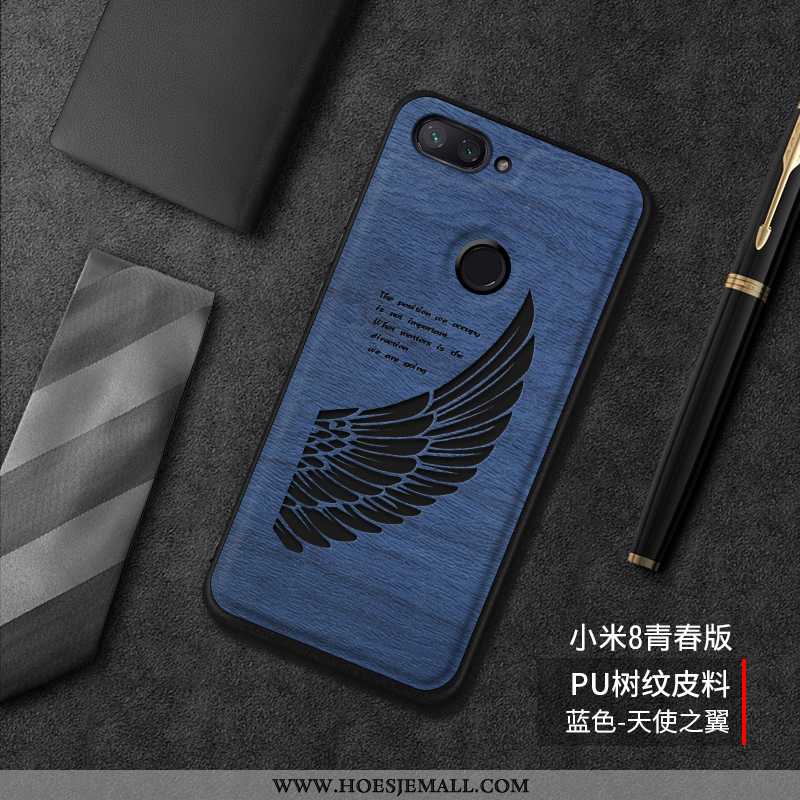 Hoesje Xiaomi Mi 8 Lite Siliconen Bescherming Leren Trend Mobiele Telefoon Boom Mooie Blauwe