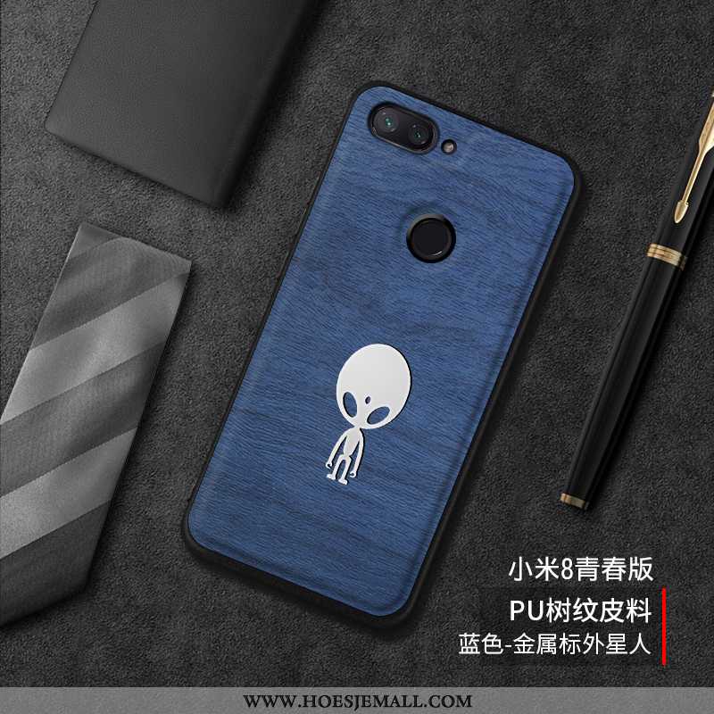 Hoesje Xiaomi Mi 8 Lite Siliconen Bescherming Leren Trend Mobiele Telefoon Boom Mooie Blauwe