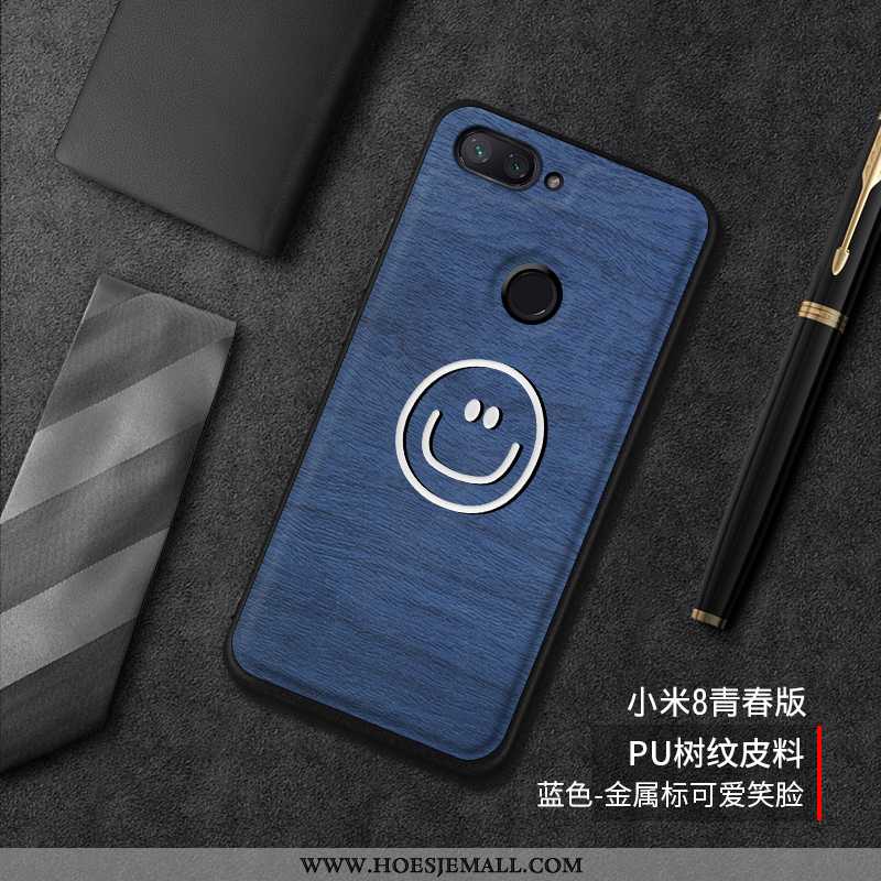 Hoesje Xiaomi Mi 8 Lite Siliconen Bescherming Leren Trend Mobiele Telefoon Boom Mooie Blauwe