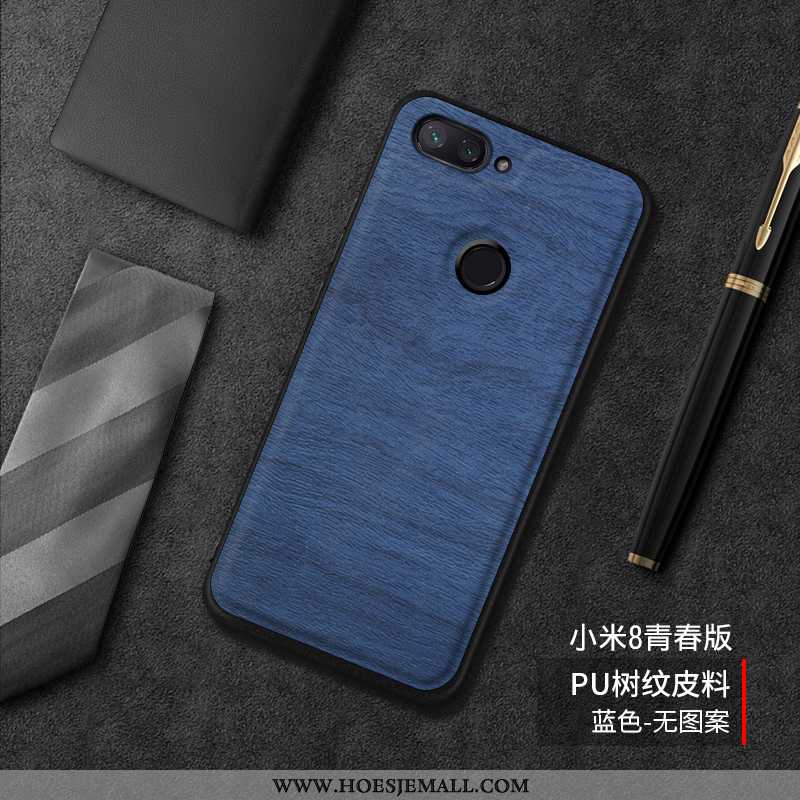 Hoesje Xiaomi Mi 8 Lite Siliconen Bescherming Leren Trend Mobiele Telefoon Boom Mooie Blauwe