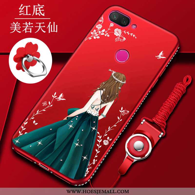 Hoes Xiaomi Mi 8 Lite Schrobben Hanger Hoesje Anti-fall Zacht All Inclusive Mini Rood